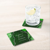 緑と銀の瑪瑙の大理石Sweet sixteen スクエアペーパーコースター (インサイチュ)