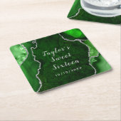 緑と銀の瑪瑙の大理石Sweet sixteen スクエアペーパーコースター (アングル)