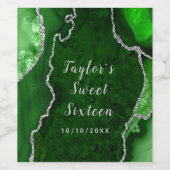 緑と銀の瑪瑙の大理石Sweet sixteen ワインラベル (シングルラベル)