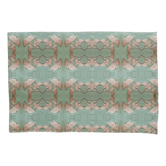 緑と銅のジンコプリント付きピローケース 枕カバー (正面)