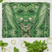 緑と雨粒パターン キッチンタオル (折り畳み)