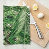 緑と雨粒パターン キッチンタオル (四つ折り)