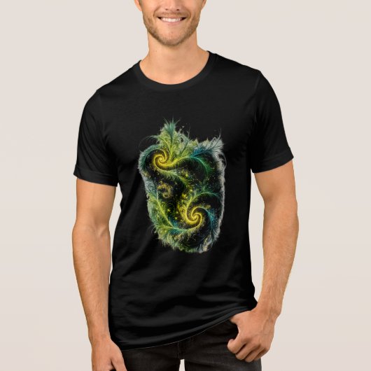 緑と青と黄色の鮮やかなフラクタルアート トライブレンドTシャツ (正面)