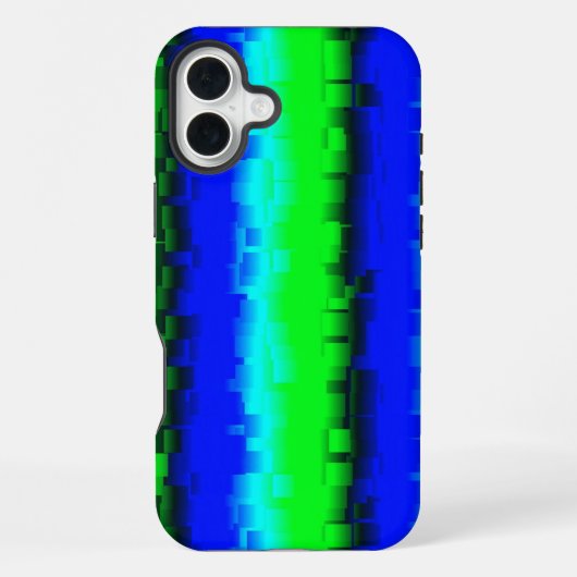 緑と青と黒の抽象的な虹のパターン iPhoneケース (裏面)