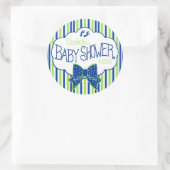 緑と青のの赤ストライプちゃんシャワー ラウンドシール (バッグ)