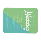 緑と青のカラーブロックレトロ結婚式招待状 マグネット (横)