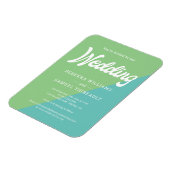 緑と青のカラーブロックレトロ結婚式招待状 マグネット (左側)