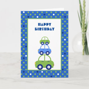緑と青のカー子供の誕生日カード カード
