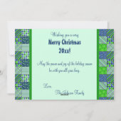 緑と青のキルテッドクリスマスフォトカード シーズンカード (裏面)