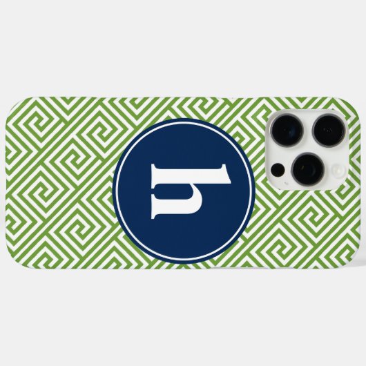 緑と青のギリシャ鍵模様モノグラム Case-Mate iPhoneケース (裏面 (横))
