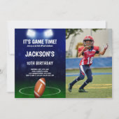 緑と青のサッカーバースデー招待状の写真 招待状 (正面)