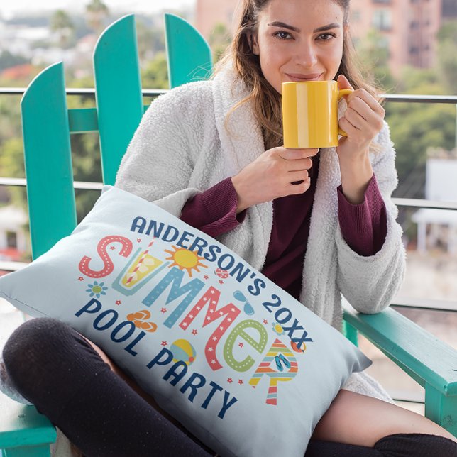 緑と青のサマーよくはしゃぐプールパーティー アウトドアクッション (クリエイターアップロード済み)