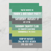 緑と青のストライプ カスタムパーティー招待状 招待状 (正面/裏面)