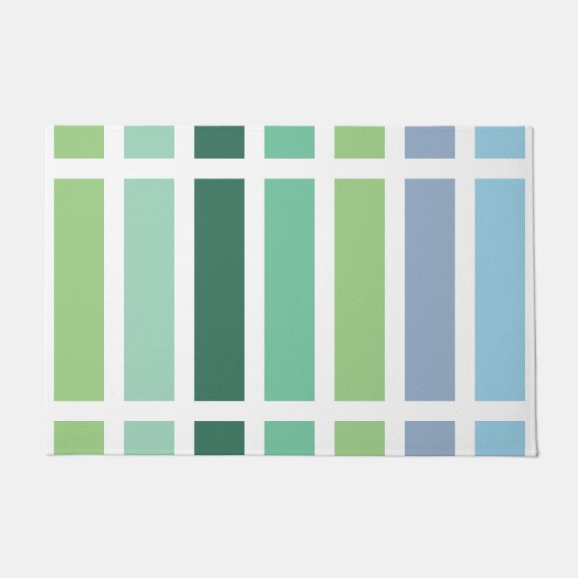 緑と青のストライプ ドアマット (正面)