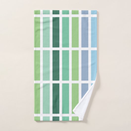 緑と青のストライプ バスタオルセット (ハンドタオル)