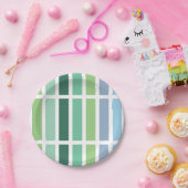 緑と青のストライプ ペーパープレート (パーティー)