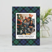 緑と青のタータンチェックのプレイドメリークリスマスフォト シーズンカード (スタンド正面)