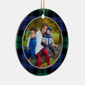 緑と青のタータンチェック格子状カスタムの家族写真 セラミックオーナメント (右)
