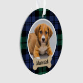 緑と青のタータンチェック格子状カスタムの犬の写真 オーナメント (正面)
