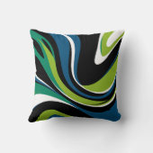 緑と青のダイナミック抽象芸術旋回パターン クッション (裏面)