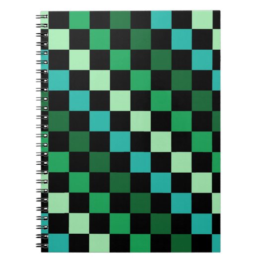 緑と青のチェックのギンガムパターン ノートブック (正面)