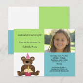 緑と青のテディベアの写真招待状 招待状 (正面/裏面)