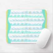 緑と青のデジタル海波と小魚 マウスパッド (マウス)