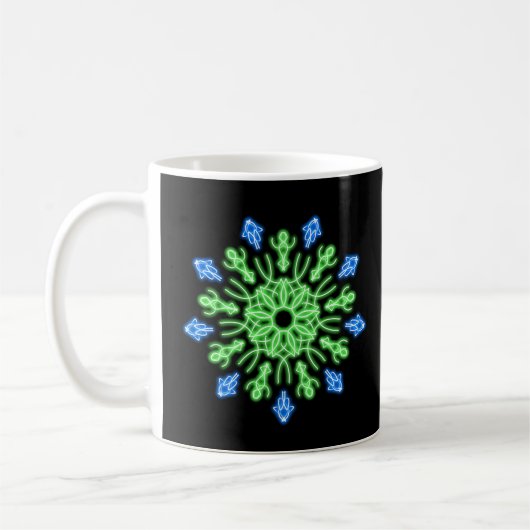 緑と青のネオンの花 コーヒーマグカップ (左)