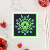 緑と青のネオンの花 スタンダードカクテルナプキン (インサイチュ)