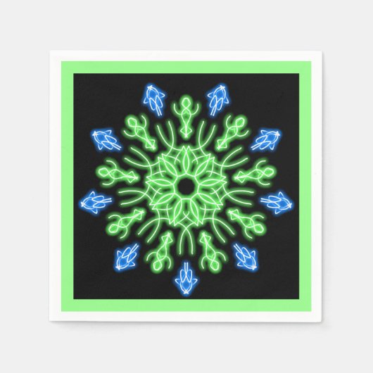 緑と青のネオンの花 スタンダードカクテルナプキン (正面)