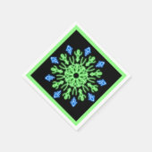 緑と青のネオンの花 スタンダードカクテルナプキン (角)