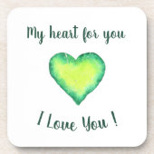 緑と青のハートバレンタインデー 愛してる コースター (正面)