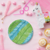 緑と青のパーム葉のパターン紙プレート ペーパープレート (パーティー)