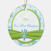 緑と青のフローラ初めてのクリスマスオーナメント セラミックオーナメント (左)