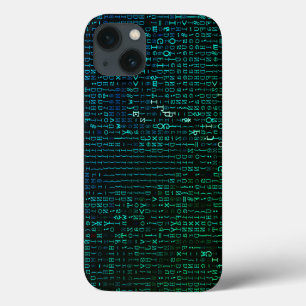 緑と青のマトリックスのデジタル抽象芸術 iPhone 13ケース