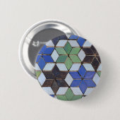 緑と青のモザイク星ボタン 缶バッジ (正面&裏面)