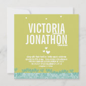 緑と青のモダンハートタイポグラフィ結婚 招待状 (正面)