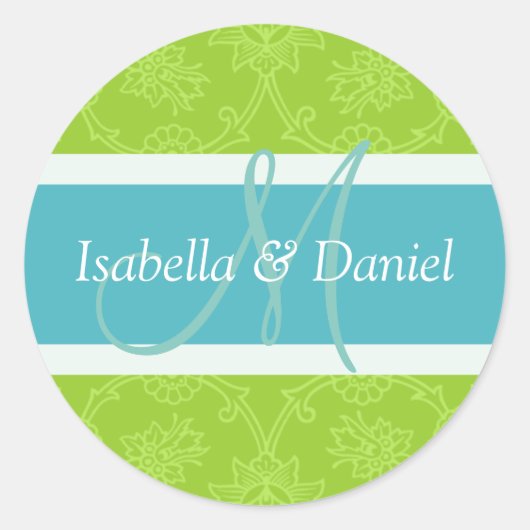 緑と青のモノグラムのシール ラウンドシール (正面)