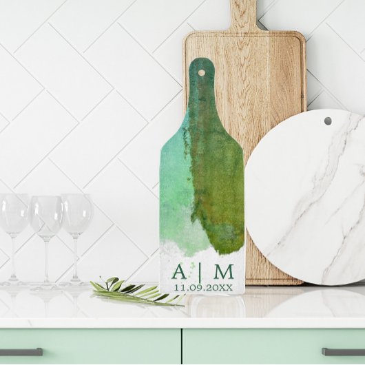 緑と青のモノグラム水色 カッティングボード