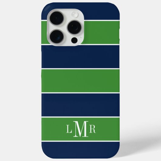 緑と青のラグビーストライプズ3文字モノグラム Case-Mate iPhoneケース (裏面)