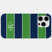 緑と青のラグビーストライプズ3文字モノグラム Case-Mate iPhoneケース (裏面 (横))