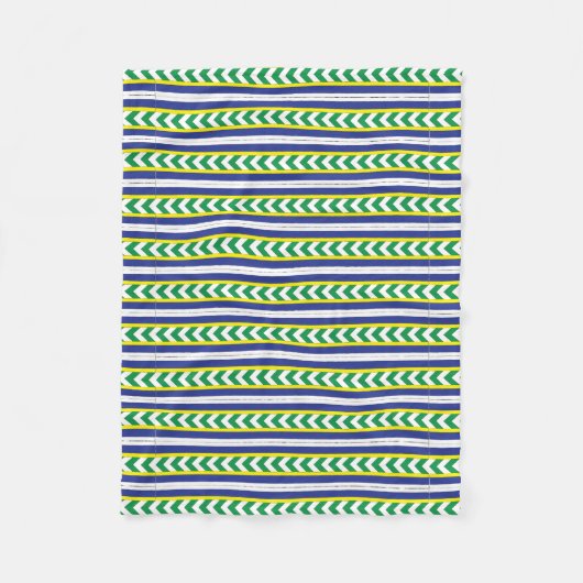 緑と青のラトビアラトガール民族フォーク芸術 フリースブランケット (正面)