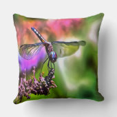 緑と青のリアリスティックのトンボ絵画イ クッション (裏面)