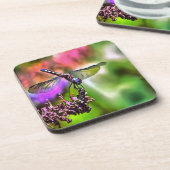 緑と青のリアリスティックのトンボ絵画イ コースター (左側)