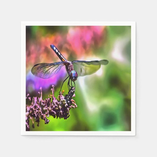 緑と青のリアリスティックのトンボ絵画イ スタンダードカクテルナプキン (正面)