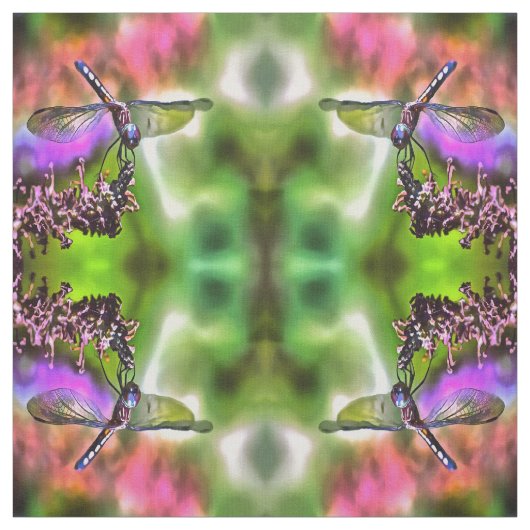 緑と青のリアリスティックのトンボ絵画イ ファブリック (見本)