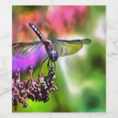 緑と青のリアリスティックのトンボ絵画イ ワインラベル (シングルラベル)