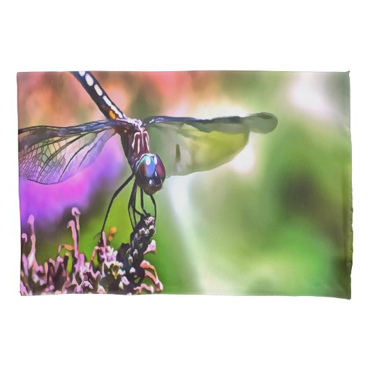 緑と青のリアリスティックのトンボ絵画イ 枕カバー (正面左)