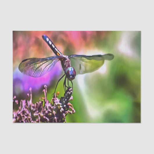 緑と青のリアリスティックのトンボ絵画イ 薄葉紙 (正面)