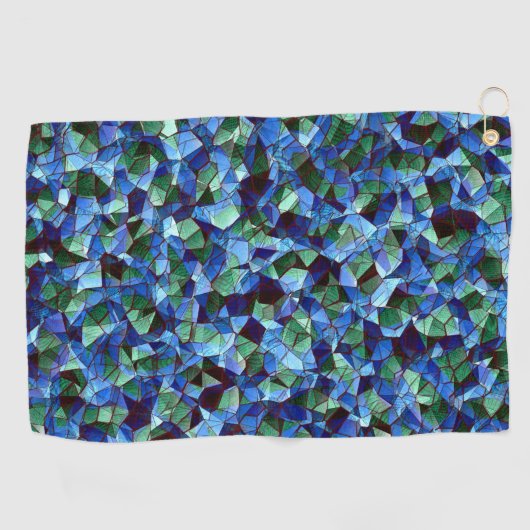 緑と青の不規則なモザイクが重ねられた乱雑な ゴルフタオル (横)
